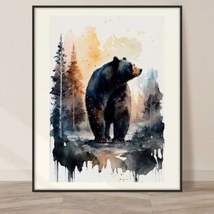 Black Bear Watercolor Art Print, Black Bear and Nature Painting Wall Art Decor, Original Artwork, Wild animals Art, Black Bear Painting