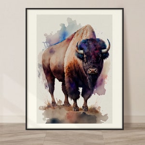 Bison Watercolor Art Print, Bison Painting Wall Art Decor, Original Artwork, Wild animals Art, Bison Print Painting, Bison and Grassland Art