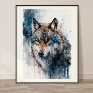 Wolf and Nature Watercolor Art Print, Wolf and Nature Painting Wall Art Decor, Original Artwork, Wild animals Art, Wolf and Nature Painting