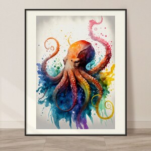 Octopus Watercolor Art Print, Octopus Painting Wall Art Decor, Original Artwork, Octopus Painting, Octopus Art Painting, Sea Life Art