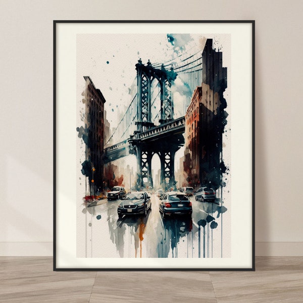 Manhattan Bridge New York City Watercolor Art Print, Manhattan Bridge Painting Wall Art Decor, Original Artwork, Manhattan Bridge Painting