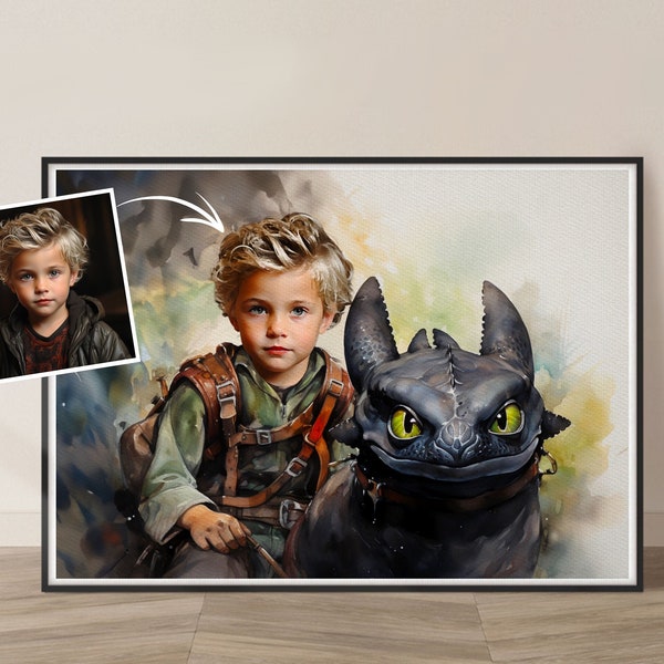 Custom Kids Portrait How To Train Your Dragon, Birthday Gift for Kids, Wall Art Kids Room