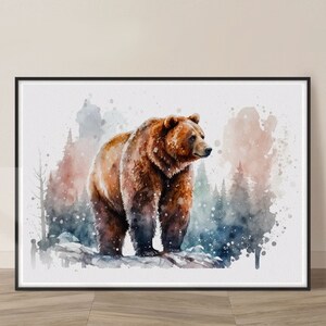 Bear and Nature Watercolor Art Print, Bear and Nature Painting Wall Art Decor, Original Artwork, Wild animals Art, Bear and Nature Painting