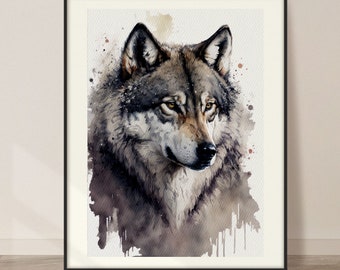 Grauer Wolf Aquarell Kunstdruck, grauer Wolf Malerei Wand Kunst Dekor, Original Kunstwerk, wilde Tiere Kunst, grauer Wolf Druck Malerei