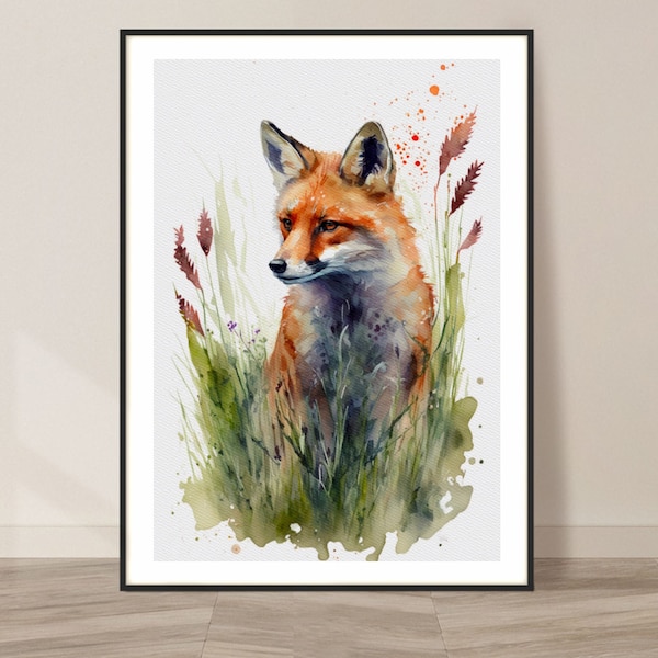 Fox and Nature Watercolor Art Print, Fox and Nature Painting Wall Art Decor, Original Artwork, Wild animals Art, Fox Painting