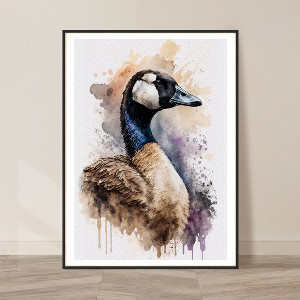 Canadian goose Watercolor Art Print, Canadian goose Painting Wall Art Decor, Original Artwork, Wild animals Art, Canadian goose Print