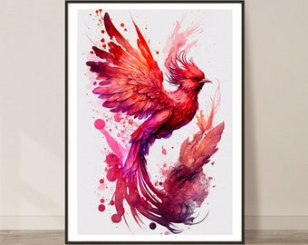 Phoenix Aquarell Kunstdruck, Phoenix und Natur Malerei Wand Kunst Dekor, Original Kunstwerk, Wildtiere Kunst, Phoenix Malerei