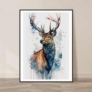 Deer Watercolor Art Print, Deer and Nature Painting Wall Art Decor, Original Artwork, Wild animals Art, Deer and Nature Painting