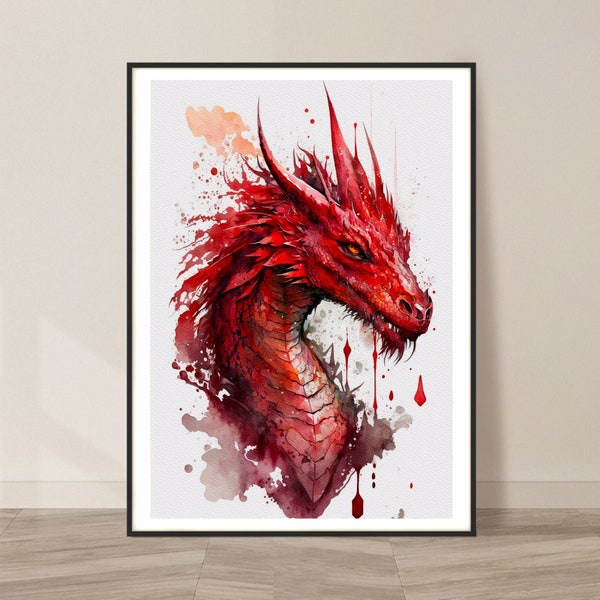 Dragon Watercolor Art Print, Dragon Painting Wall Art Decor, Original Artwork, Dragon Art Painting, Dragon Art Decor Wildlife