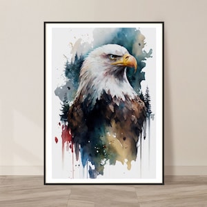 Bald Eagle Watercolor Art Print, Bald Eagle Painting Wall Art Decor, Original Artwork, Wild animals Art, Bald Eagle Painting