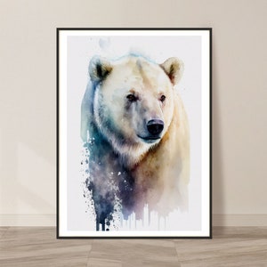 Polar Bear Watercolor Art Print, Polar Bear Nature Painting Wall Art Decor, Original Artwork, Wild animals Art, Polar Bear Painting