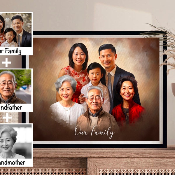 Custom Watercolor Family Portrait From Merging Multiple Photos, Combine Family Photo, Add someone to Photo,Add Deceased Loved One to Photo