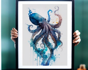 Octopus Watercolor Art Print, Octopus Painting Wall Art Decor, Original Artwork, Octopus Painting, Octopus Art Painting, Sea Life Art