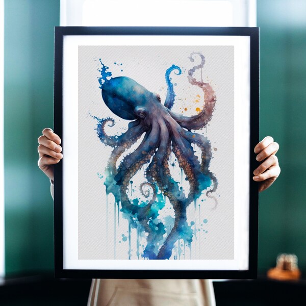 Octopus Watercolor Art Print, Octopus Painting Wall Art Decor, Original Artwork, Octopus Painting, Octopus Art Painting, Sea Life Art