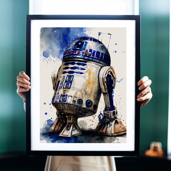 Watercolor Art Print, Painting Wall Art Decor, Original Artwork, R2D2 Painting, Print Painting, Wall Art