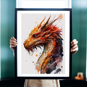 Dragon Watercolor Art Print, Dragon Painting Wall Art Decor, Original Artwork, Dragon Art Painting, Dragon Art Decor Wildlife