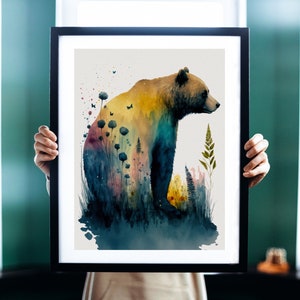 Bear Watercolor Art Print, Bear Painting Wall Art Decor, Original Artwork, Bear Painting, Bear Art Decor Wildlife, Bear Poster and Nature