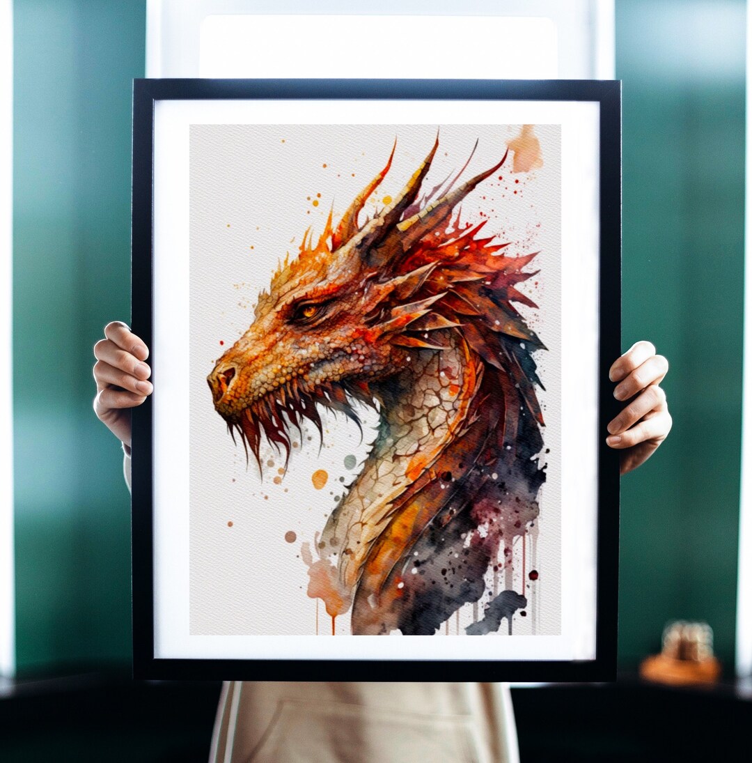 Dragon Watercolor Art Print, Dragon Painting Wall Art Decor, Original ...