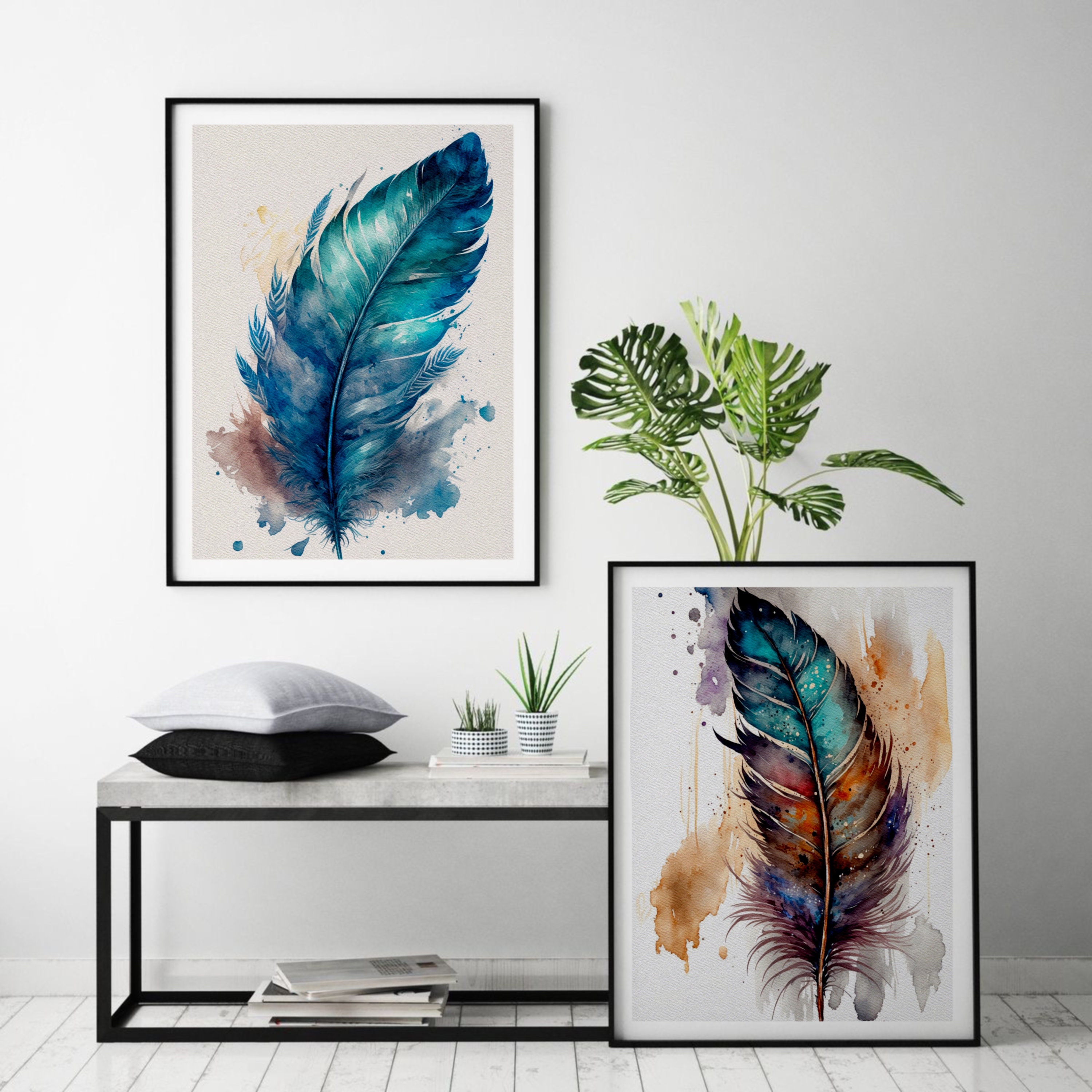 Feather Watercolor Art Print Feather Painting Wall Art Decor Etsy