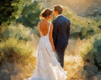 Painting From Photo, Digital Oil Painting Print On Canvas, Personalized Custom Couple Portrait From Photo, Wedding, Anniversary