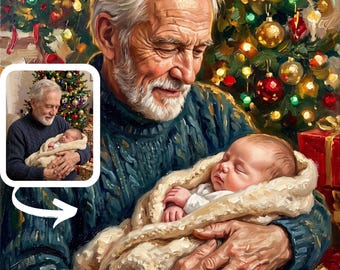 Custom Portrait from Photo, Grandpa and Baby Oil Painting on Canvas, Personalized Christmas Gift for Grandparents, Family Portrait