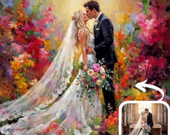 Individuelles Hochzeitsporträt nach Foto, digitales personalisiertes Ölgemälde für Paare, Jahrestagsgeschenk, Leinwandbild nach Maß