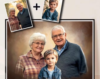 Personalized Watercolor Painting Of Loved Ones, Custom Commemorative Family Portrait From Photo, Thoughtful Bereavement Art Gift For Grandpa