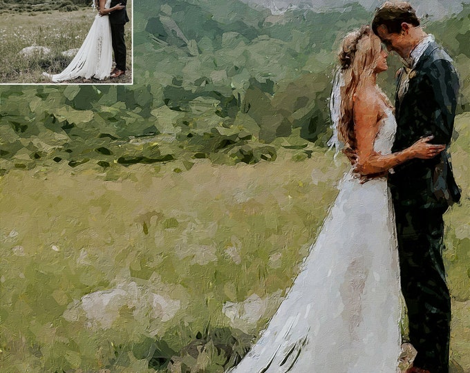 Painting From Photo, Digital Oil Painting Print On Canvas, Personalized Custom Couple Portrait From Photo, Wedding, Anniversary