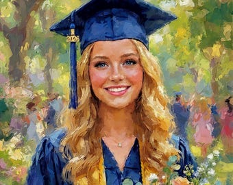 Custom Graduate Oil Painting Portrait on Canvas, Ready to Hang (Digital Print)