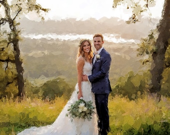 Custom Portrait Painting From Photo, Digital Oil Portrait Print On Canvas, Personalized, Wedding Gift, Anniversary