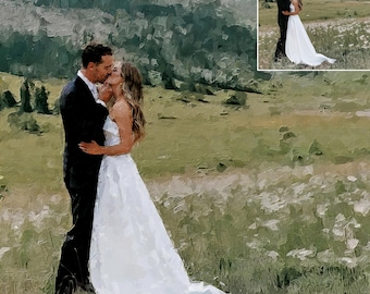 Painting From Photo, Personalized Custom Couple Portrait From Photo, Digital Oil Painting Print On Canvas, Anniversary, Wedding Gift
