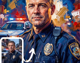 Custom Police Officer Portrait from Photo, Oil Painting on Canvas, Police Retirement Gift, Police Academy Graduation Gift, Cop Gift