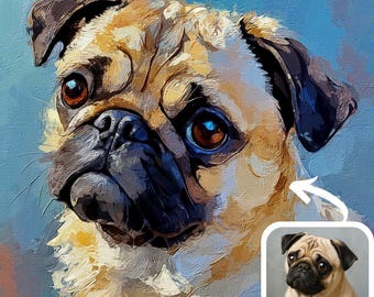 Custom Pet Portrait – Personalized Dog or Cat from Photo, Digital Oil Painting Style, Canvas or Framed Print, Gift for Wife or Family