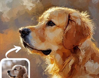 Pet Portrait From Photo, Custom Painting Pet Memorial Gift, Dog Portrait, Personalized Gift, Digital Painting Canvas Print Ready to Hang