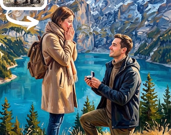 Proposal Painting from Photo, Custom Engagement Portrait on Canvas, Mountain Travel Memory Art, Gift for Fiancé or Girlfriend
