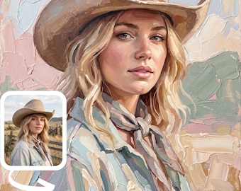 Custom Cowgirl Portrait from Photo, Western Oil Painting on Canvas, Personalized Country Girl Wall Art, Gift for Her