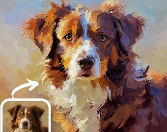 Custom Pet Portrait – Dog or Cat from Photo, Digital Painting in Oil Style, Printed on Canvas or Framed, Personalized Gift for Wife