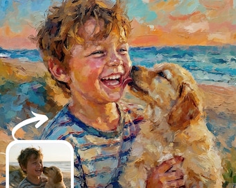 Custom Portrait from Photo on Canvas – Personalized Digital Oil Painting, Unique Gift for Birthday, Anniversary, Family or Pet Lovers