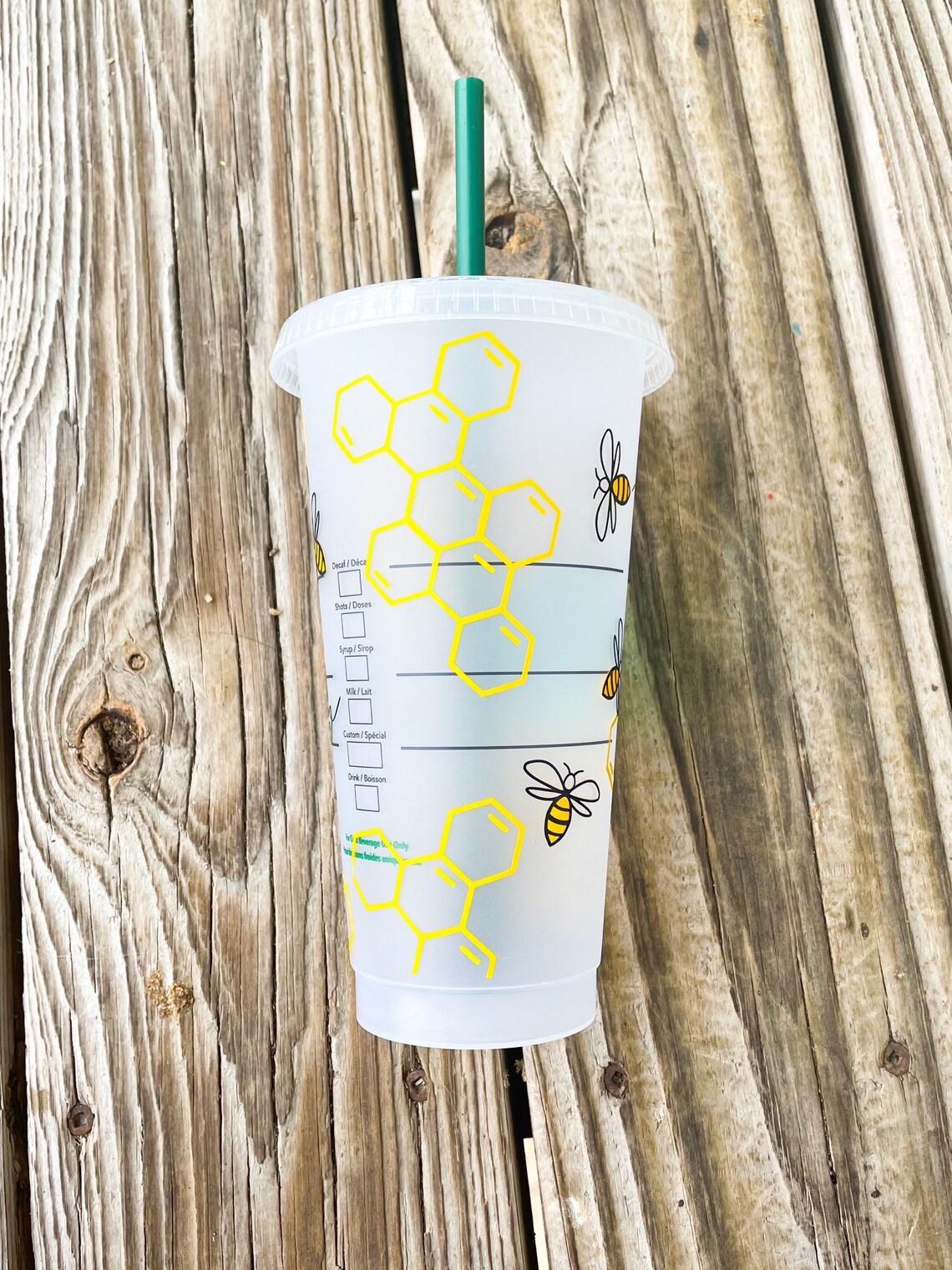 Bumble Bees Reusable Cold Starbucks Cup with Straw Coffee