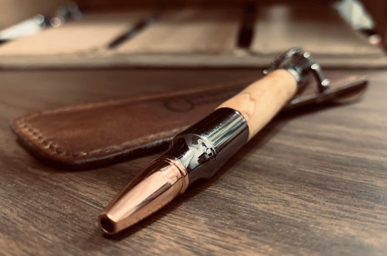 Gun Metal Finish Gift for Veteran; Gift for Service Member; 30 Cal Bolt Action Handcrafted Apple Wood Pen