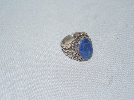 Middle Eastern large Lapis stone Silver ring for … - image 1