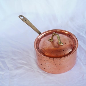 Vintage Paul Revere 1801 Copper Pot 1 QT With Brass Handle And Stainless Inside With Lid