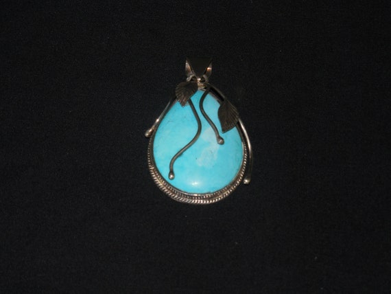 Vintage Pre-owned sterling silver large turquoise… - image 2