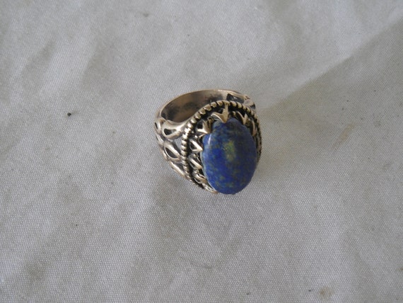 Middle Eastern large Lapis stone Silver ring for … - image 6