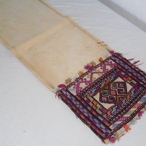 Vintage pre-owned Persian Silk Thread Hand Embroidery on flat weave Kilim Table Runner