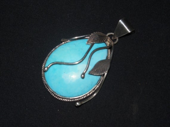 Vintage Pre-owned sterling silver large turquoise… - image 5
