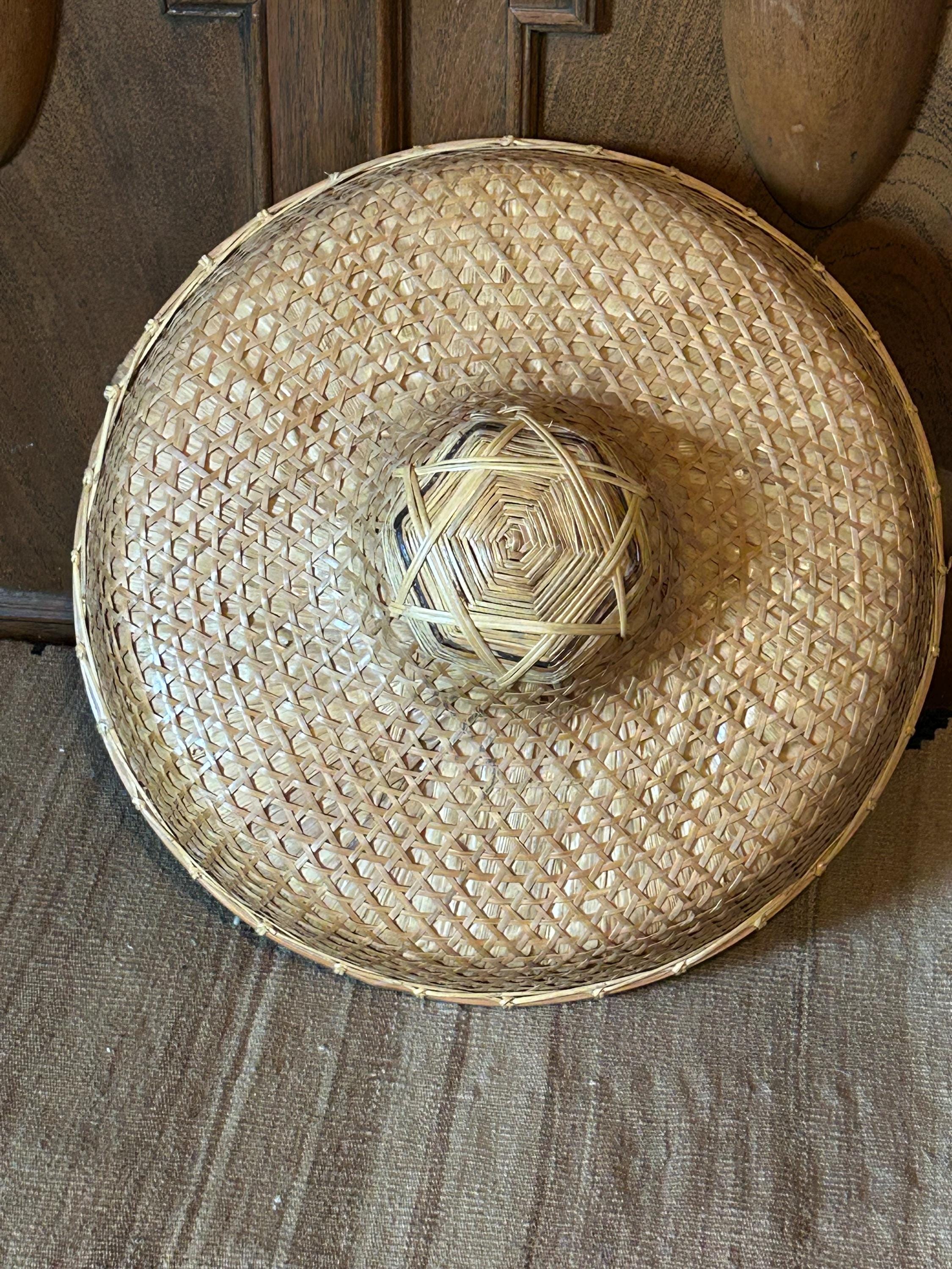 Vintage Korean Bamboo Woven Farmer Hat Asian Rice Hat Wall Decor 18\