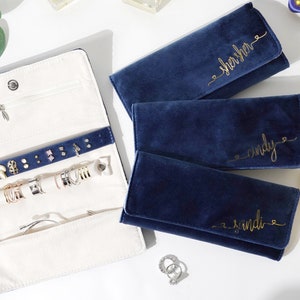 Velours italien de haute qualité, rouleau de bijoux en daim personnalisé, cadeau de Noël et des fêtes, porte-bijoux, cadeaux personnalisés de mariage, demoiselle d'honneur Royal Blue