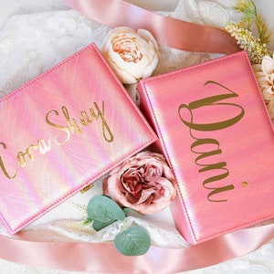 Personalisierte Leder Schmuckschatulle für Frauen / Mädchen, personalisiertes Weihnachts- & Feiertagsgeschenk, Schublade mit Spiegel, Etui für Hochzeit Blumenmädchen