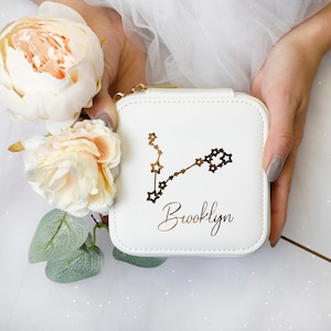 Birth Constellation Travel Jewelry Case, Personalized Bridesmaid Proposal Gift, leather travel jewelry box, Initials & Name Travel Case image 4